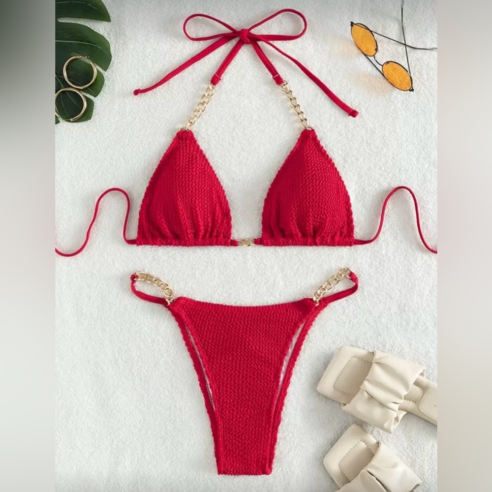 Red Chain-Linked Bikini Set - Picture 2 of 3